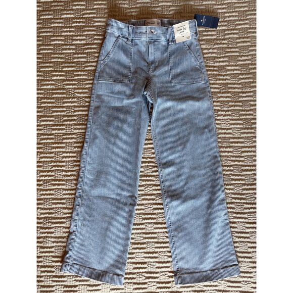 NWT 11/12 Reg Abercrombie Kids Wide Leg Jean High Rise Striped - Picture 2 of 10